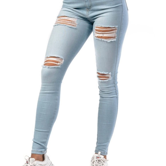 Fit Jeans 4 Hole Ripped High Waisted Jeans VINTAGE BLUE Size Small - Picture 2 of 12